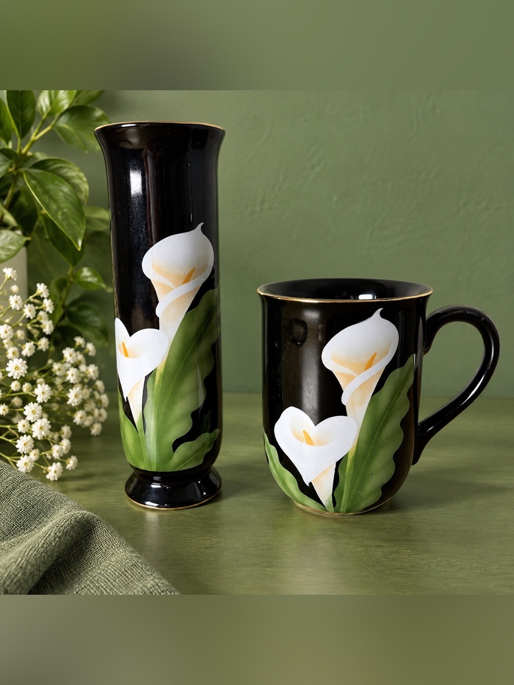 Otagiri Calla LilyVintage Mug & Bud Vase Set
